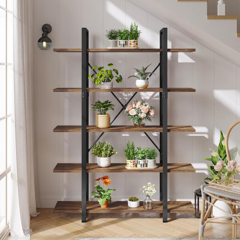Moasis 5-Tier Bookshelf, Vintage Industrial Style Bookcase Display Shelves for Living Room