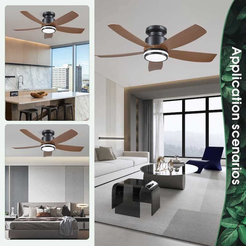 41'' Modern Indoor Ceiling Fan with Lights, Dimmable LED Light, 5 Reversible Blades (Brown) - 41 Inches