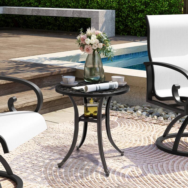 Pellebant Outdoor Patio Side Table Round Cast Aluminum End Table - Dia.19.1 inches * 20.9 inches high