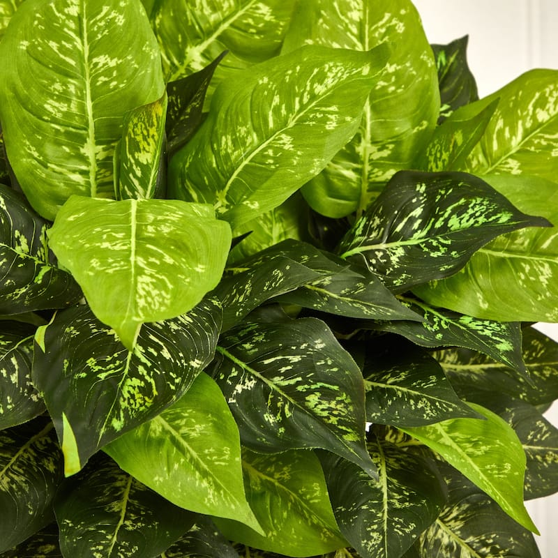 Artificial Rubber Plant with Cylinder Base - Realistic Faux Plant for Home Decor - Green - 28