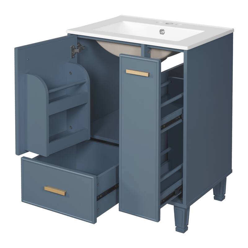 24" Bathroom Vanity with Sink, Bathroom Cabinet with Door Shelf, Deep Drawer, 2-Tier Pull-Out Basket