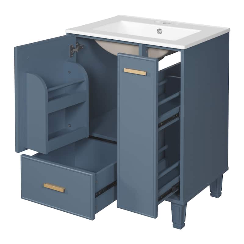 Bathroom Vanity with Sink, Freestanding Vanity Set, Bathroom Cabinet with Door Shelf, Deep Drawer & 2-Tier Pull-Out Basket