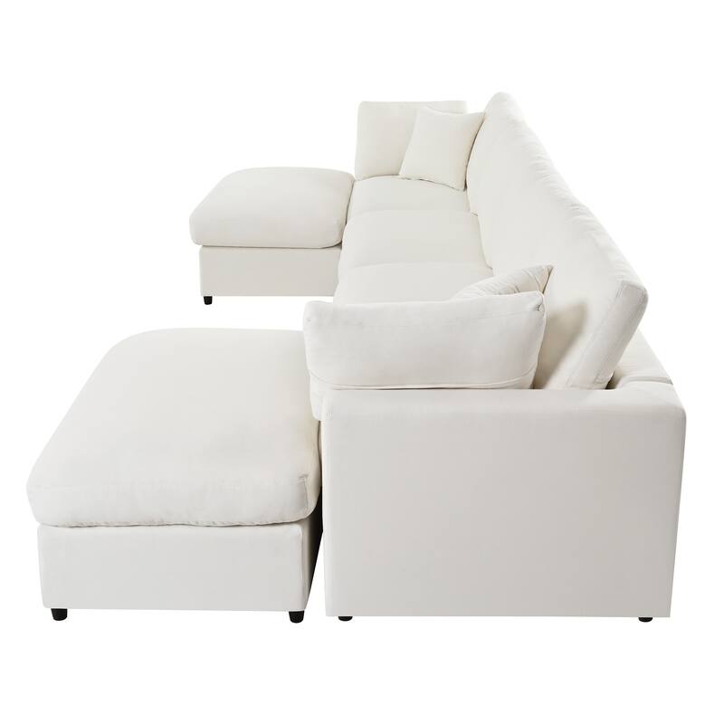U-Shaped Modular Sectional Sofa with 2 Movable Ottomans, Oversized Chenille Upholstered Sofa, 6 Seater Sofa with Pillows