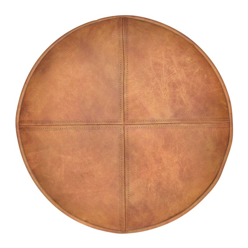 WYNDENHALL Darian Round Pouf in Genuine Leather