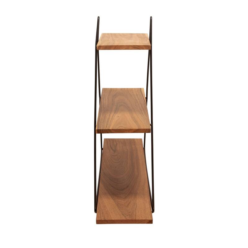 25" Black and Brown Wood Triangular Wall Shelf