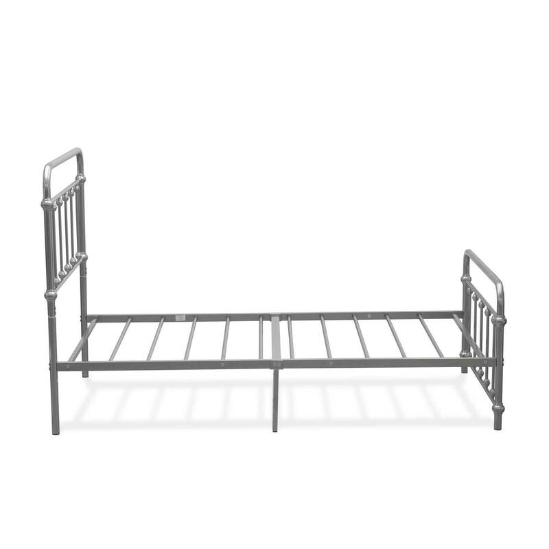 Twin Bed Frame - Metal Legs, Powder Coated Silver - Modern Deluxe Platform Bed