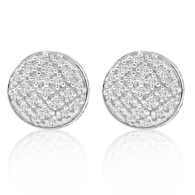Pave Diamond Round Studs Screw Back Earrings White or Yellow Gold 7mm Wide