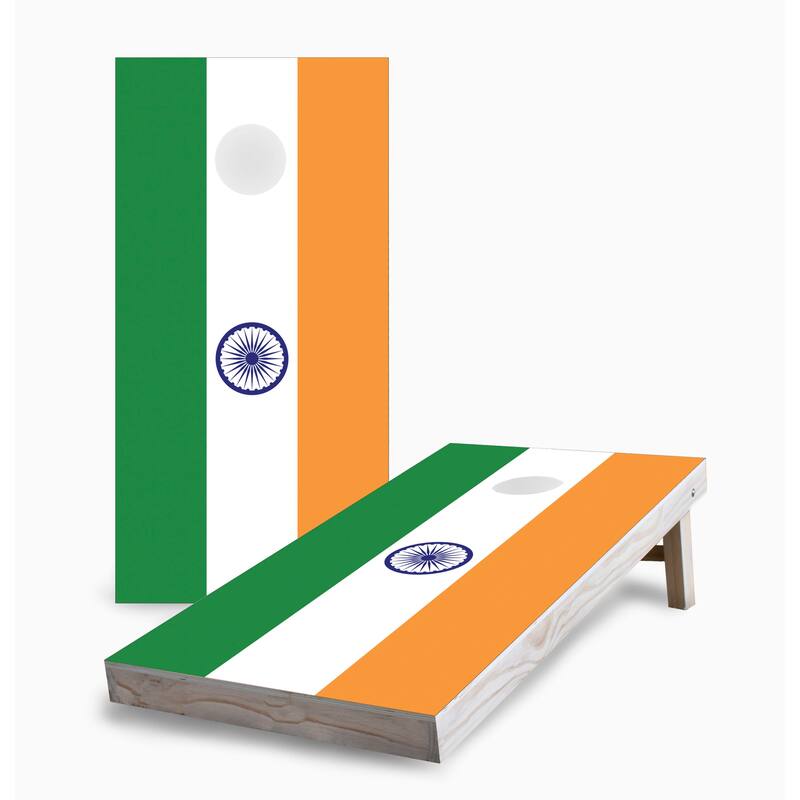 Indian Flag Corn Hole Board Set w Case & Lights - 16 Years and Up