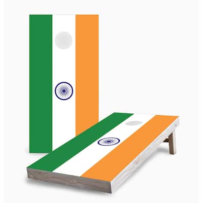 Indian Flag Corn Hole Board Set w Case & Lights