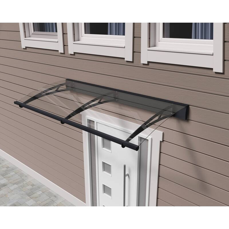 Aquila 3 ft. Gray/Clear Door and Gray/Solar Window Fixed Awning with Siding Connector Kit