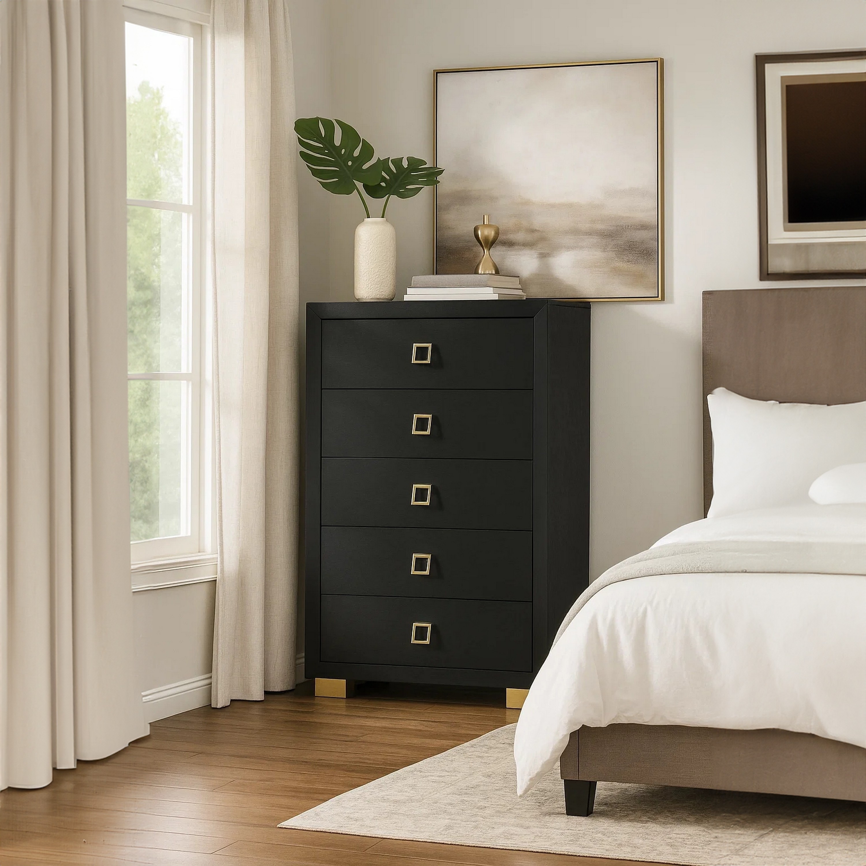 black dresser tall Sikaic 49.5" 5 Drawer Dresser with Large Drawers & Metal Glides Vintage guaranteeing durability for long GIKPAL Tall Dresser for Bedroom