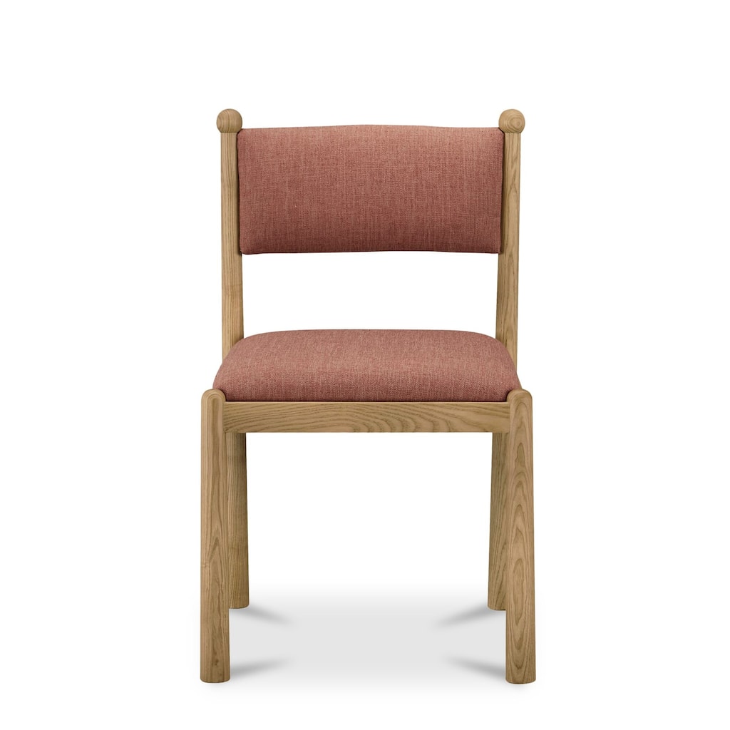 NADAAL STUDIOS Solien Dining Chair, Solid Ash Frame, Deep Pink Linen‑Blend Upholstery, Finial Detail