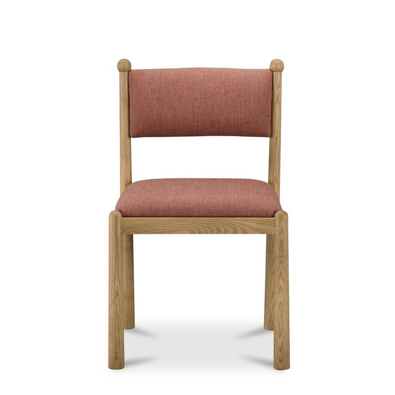 NADAAL STUDIOS Solien Dining Chair, Solid Ash Frame, Deep Pink Linen‑Blend Upholstery, Finial Detail