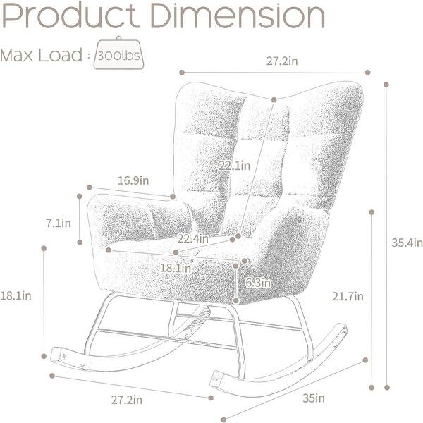 dimension image slide 4 of 5, HOMYKA Teddy Rocking Chair Nursery Glider Modern Accent Armchair with High Backrest