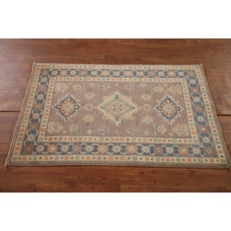 Geometric Kazak Foyer Rug Handmade Wool Carpet - 2'7" x 4'1"