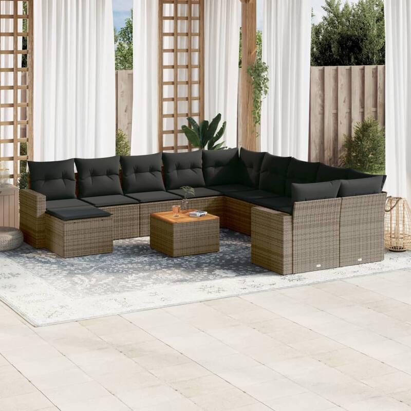 vidaXL Patio Sofa Set with Cushions Outdoor Furniture 12 Piece Poly Rattan - 21.7 x 21.7 x 14.6 - Gray