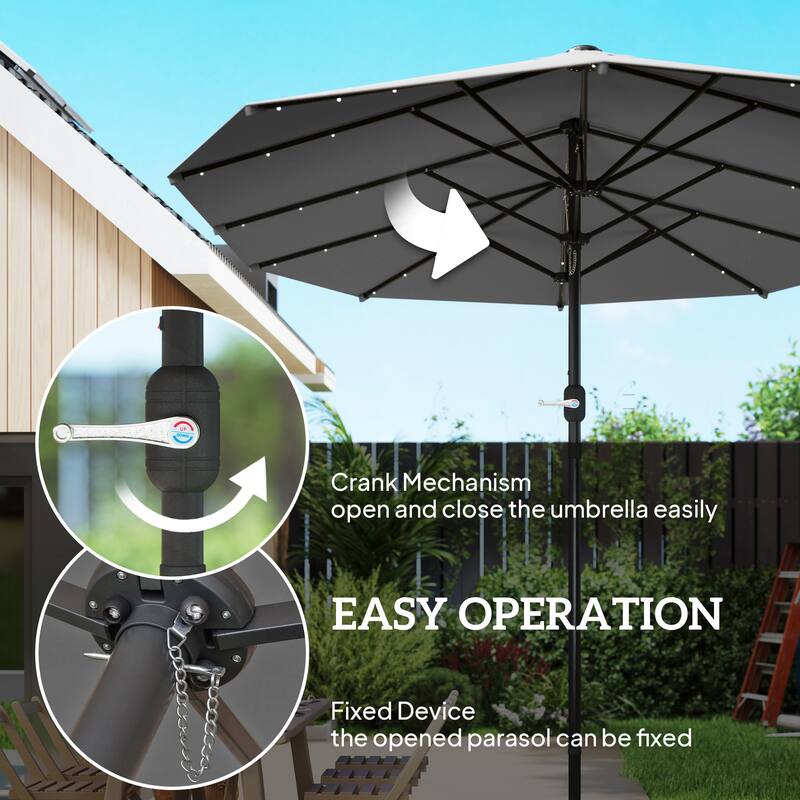 Double-Sided Large Patio Umbrella with Crank Handle Outdoor Canopy for Backyard Garden or Patio