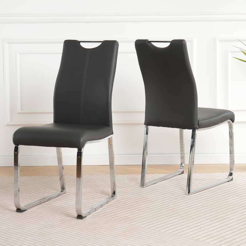Modern PU Dining Chair, Cloth Upholstered Chair, Electroplated Metal Chair Legs, Suitable For Kitchen, Dining Room (Set Of 2)