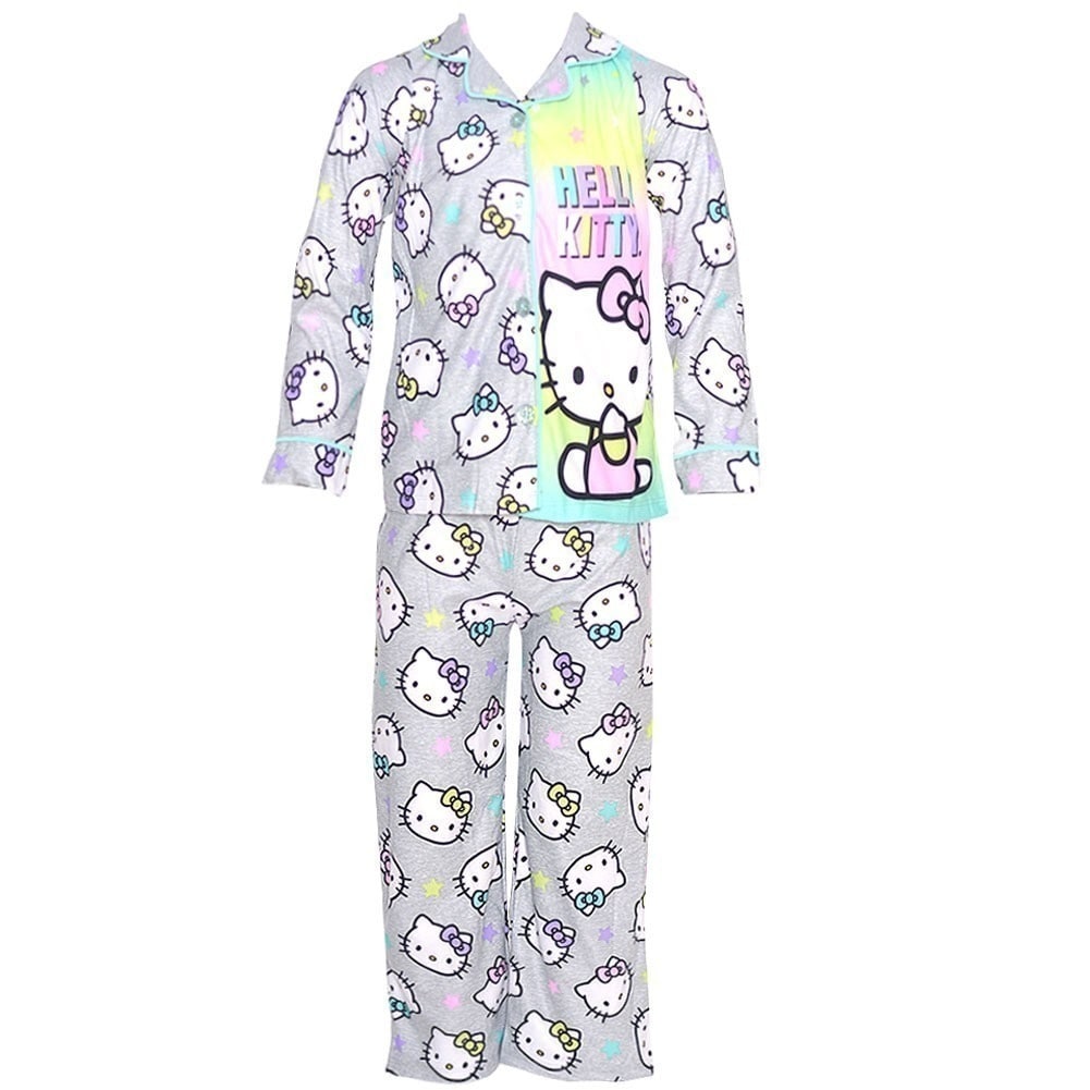 Hello Kitty 4 Piece Button Front Sleepwear Pajamas Set