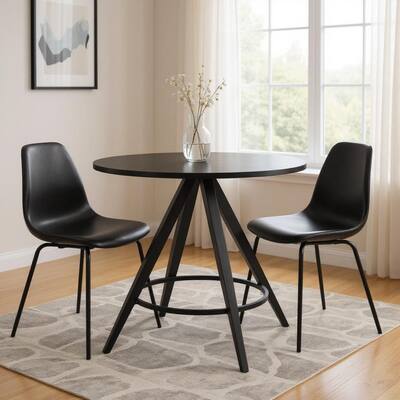 HomeRoots 37" Black Wood and Steel Round Top Dining Table - 37.00 in. x 29.90 in. x 37.00 in.