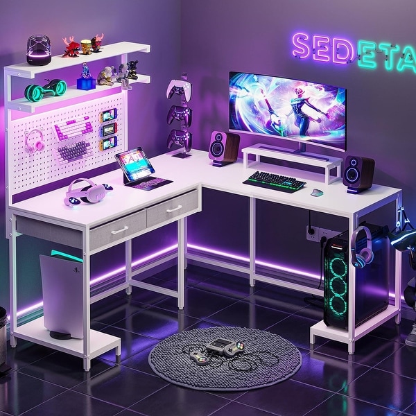 L Shaped Gaming Desk with LED Lights Pegboard and Drawers On Sale Bed Bath Beyond 39393045