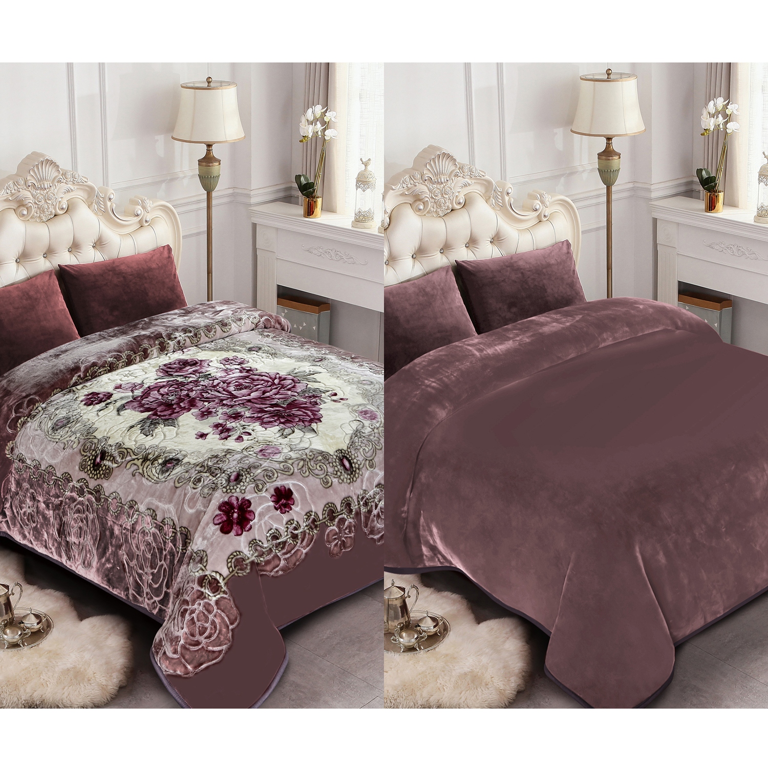Luxury Heavy Thick Plush Blanket 2 Ply A B Disign For Winter 79 x91 9 lbs Dark Red Queen 79 x93