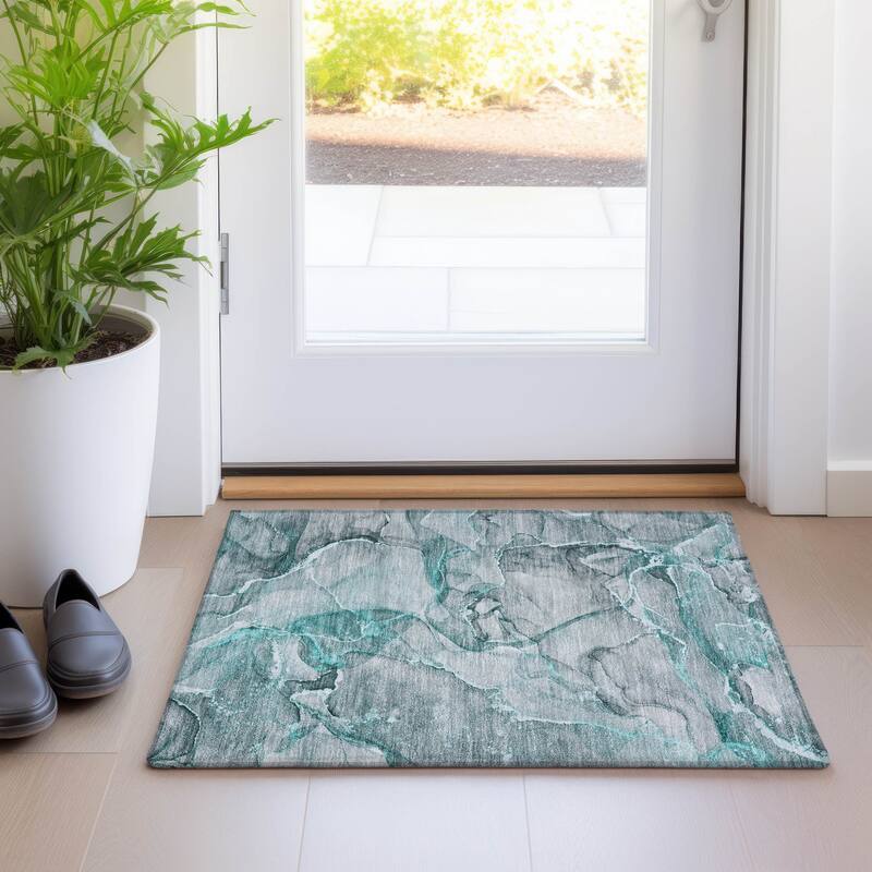 Lalu Artistic Abstract Weather Resistant Classic Meets Modern Outdoor Rug