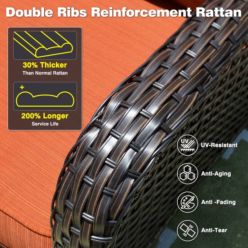 OVIOS 9-piece Patio Wicker Swivel Rocking Chair Set With Fire Pit