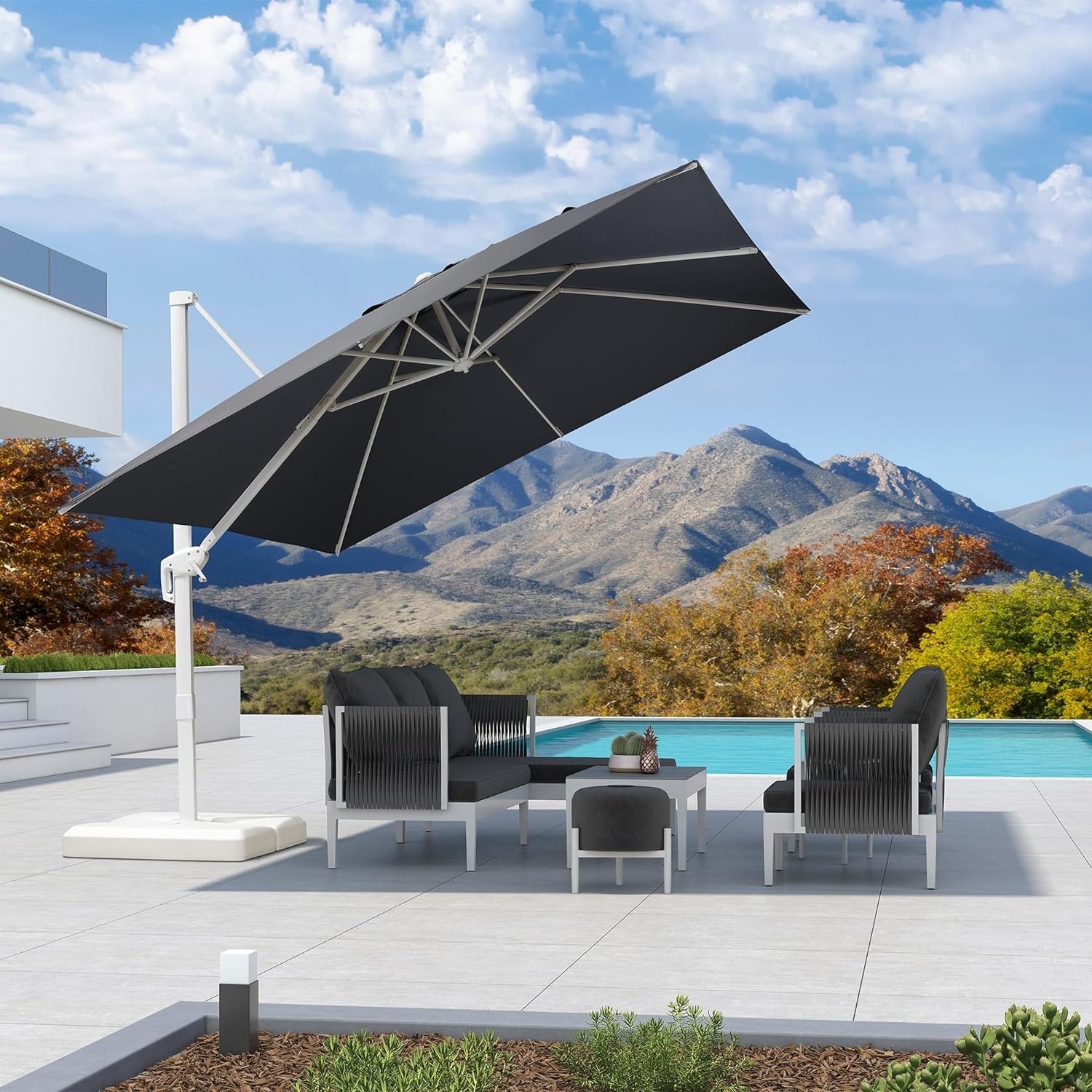 PURPLE LEAF 10 ft White Cantilever Patio Umbrella with 360 Degree Rotation