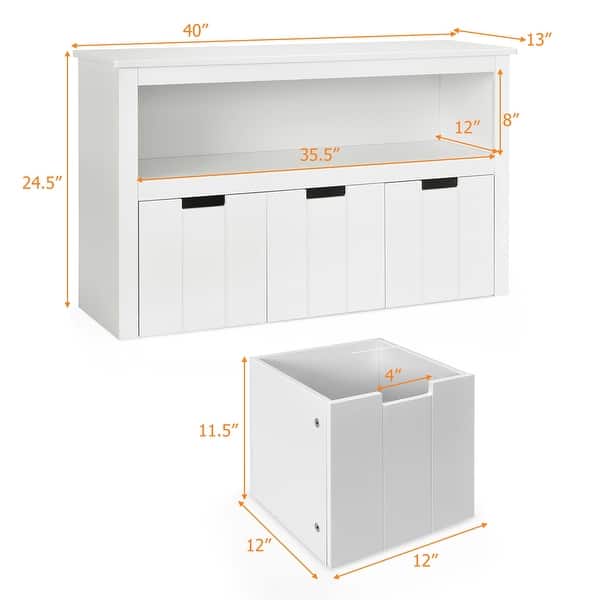 dimension image slide 0 of 3, 3-Drawer Storage Cabinet with Slide-Out Drawers and Wheels for Multi-Functional Home Organizer - 40" x 13" x 24.5" (L x W x H)