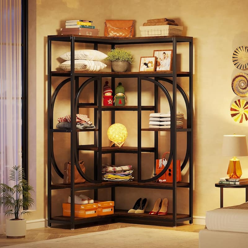 L-Shaped Corner Tall Bookshelf Bookcase for Living Room