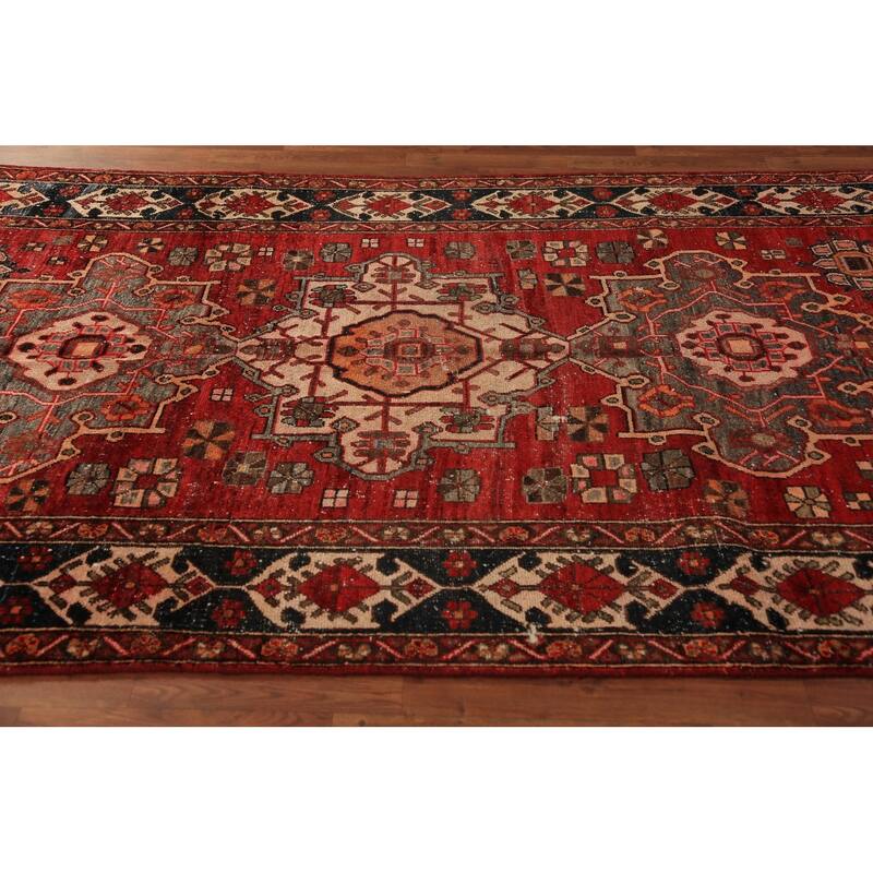Geometric Bakhtiari Persian Vintage Area Rug Handmade Wool Carpet - 5'6" x 9'10"