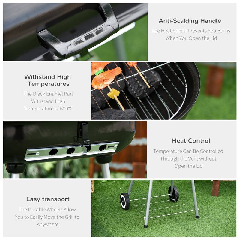 Outsunny Steel Portable Outdoor Charcoal Barbecue Grill