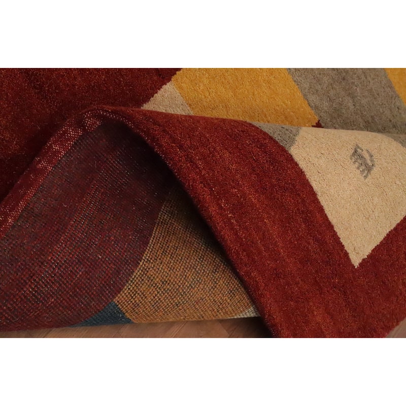 Hand Knotted Oriental 100% Wool Carpet Tribal Geometric Multi-Colored Gabbeh Area Rug - 6' 7'' X 4' 7''