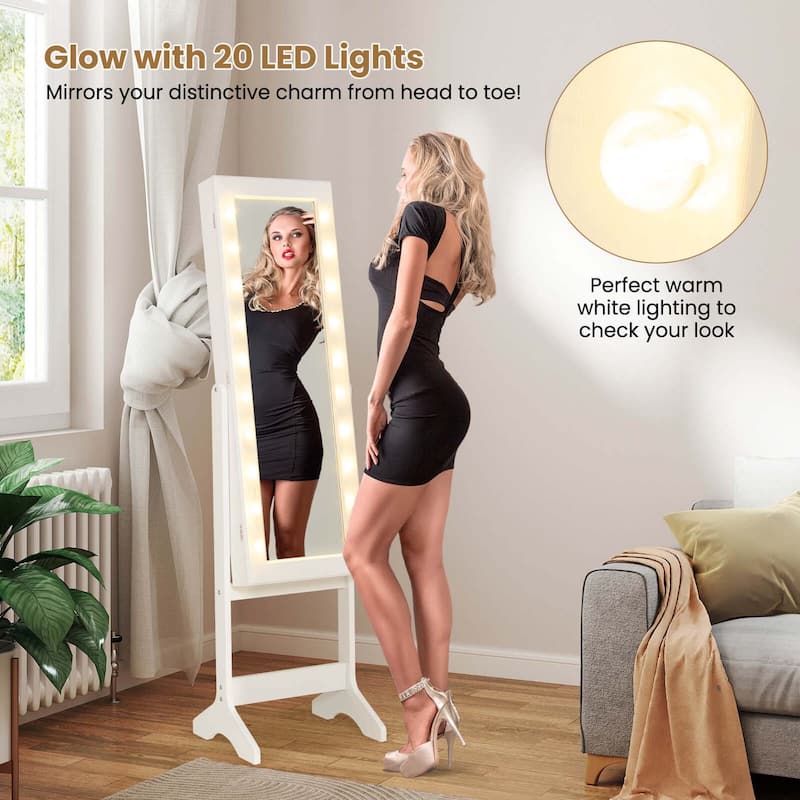 Costway LED Mirror Jewelry Cabinet with 20 LED Lights Full-Length - See Details