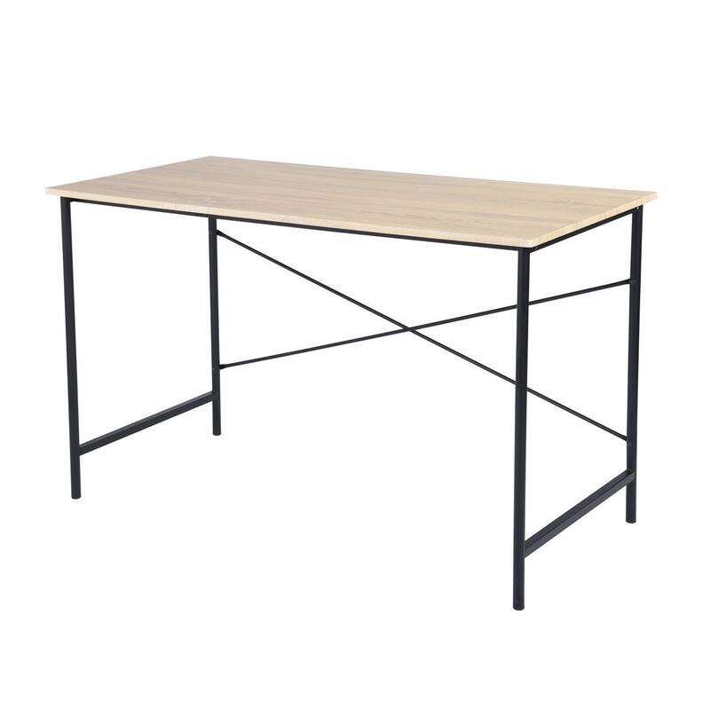 Modern 48 Inch Computer Desk for Home Office Brown Black MDF Wood Table with H-Frame Base