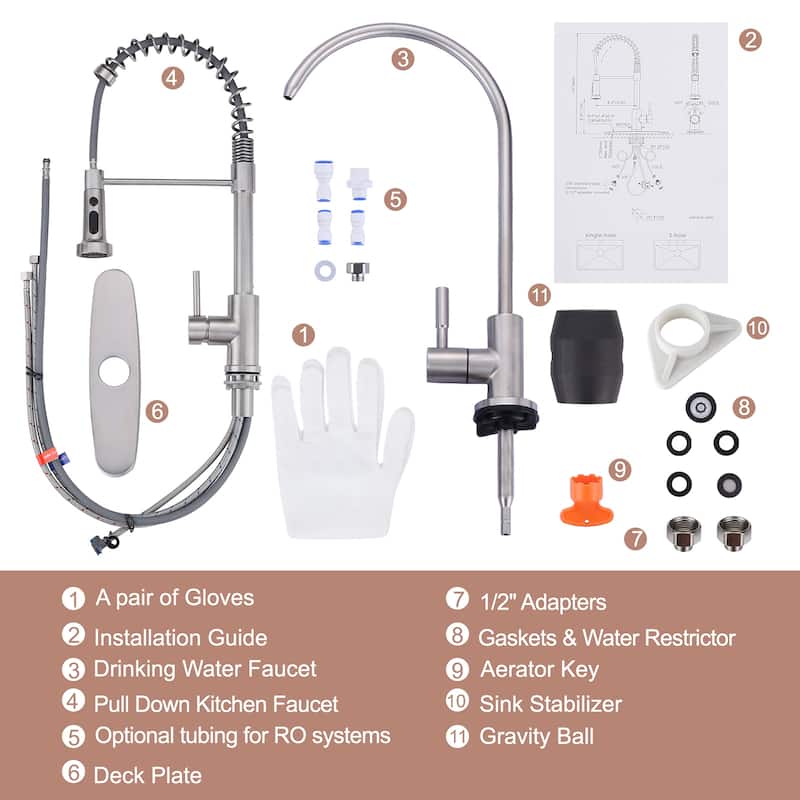 WOWOW Three Function Pull Down Kitchen Faucet with Drinking Water Faucet