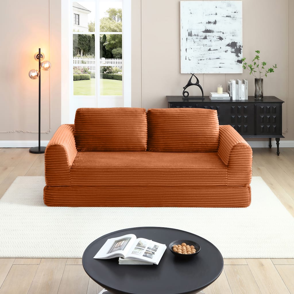 2-in-1 Folding Convertible Sofa Bed, Modern Corduroy Sleeper Couch