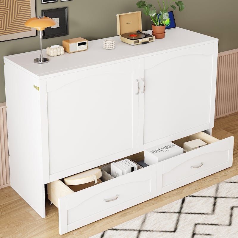 Roomfitters Queen Size Murphy Bed with Drawers and USB Ports, Space-Saving Wall Bed with Pulley Design