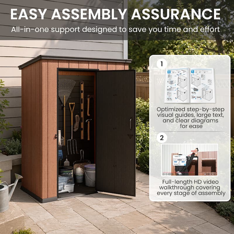 All-Weather Outdoor Storage Shed Waterproof Resin Garden Shed with Floor, Lockable Doors, Skylight for Lawn Tools & Bikes