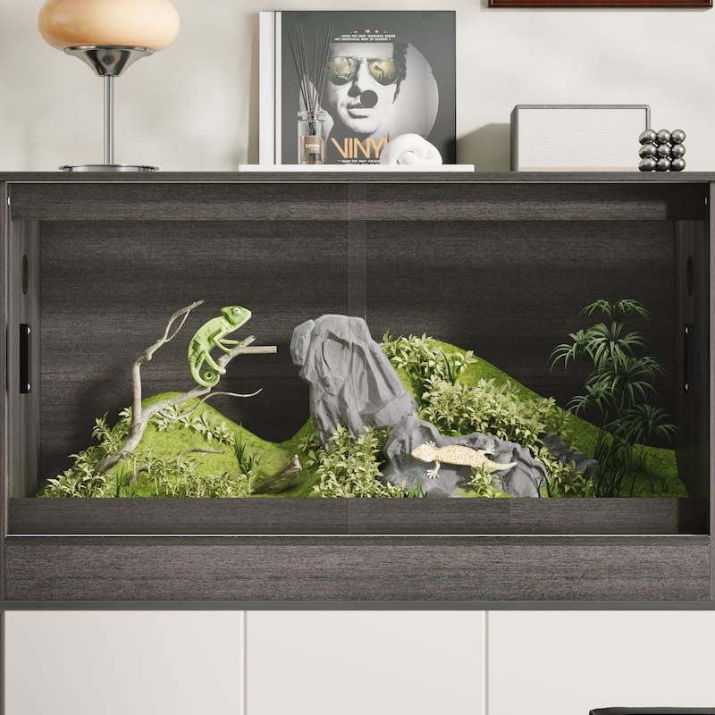 Glass Terrarium Tank with Ventilation Reptile & Amphibian Enclosure Hamster Cage Bunny Hideout Small Animals