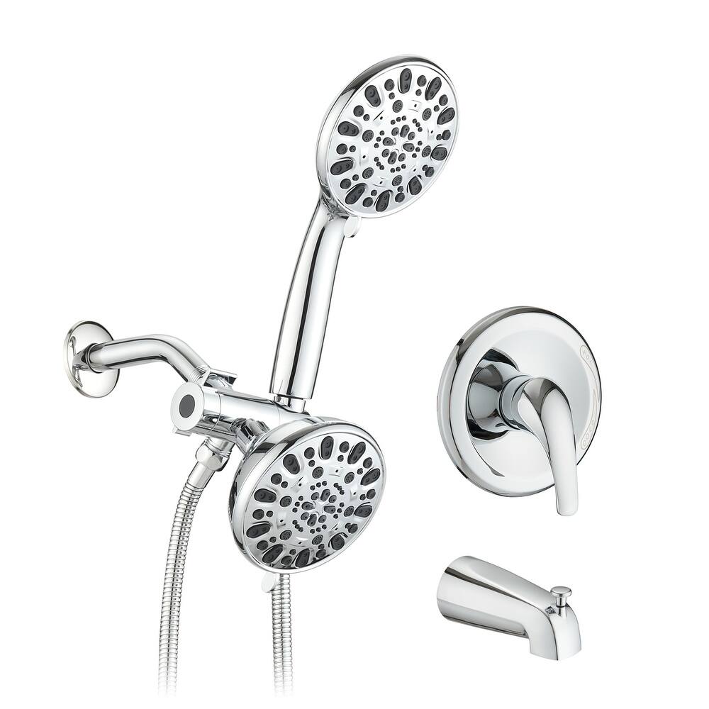 Proox 5 inch High Pressure Dual 2 in 1 Rain Showering Faucet Handheld Combo Set w/ Bathtub Spout