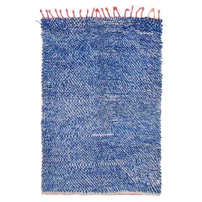 ECARPETGALLERY Hand-knotted Beni Ourain Blue Wool Rug - 3'8 x 5'7