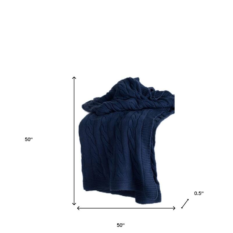 HomeRoots Blue Knitted 100% Cotton Throw Blanket