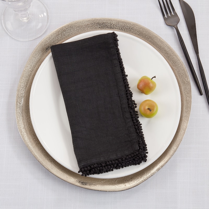 Table Napkins With Pom Pom Design (Set of 4) - 20"x20"