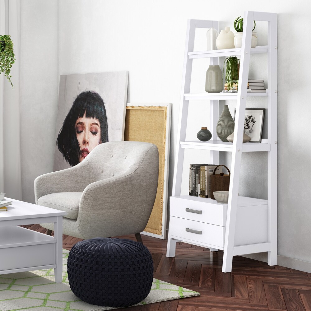 White ladder bookshelf with on sale drawers