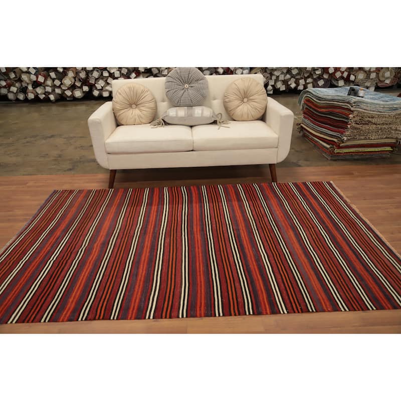 Hand Woven Oriental 100% Wool Carpet Southwestern Geometric Red Kilim Area Rug - 7' 11'' X 5' 0''