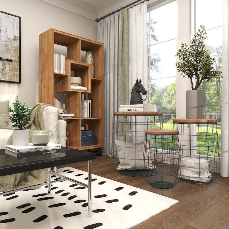 Brown Metal Decorative and Functional Storage Basket with Wood Lids (Set of 3)