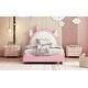 preview thumbnail 4 of 8, Twin Upholstered Leather Frame Bed w/ Unicorn Shape Headboard for Kids,Pink