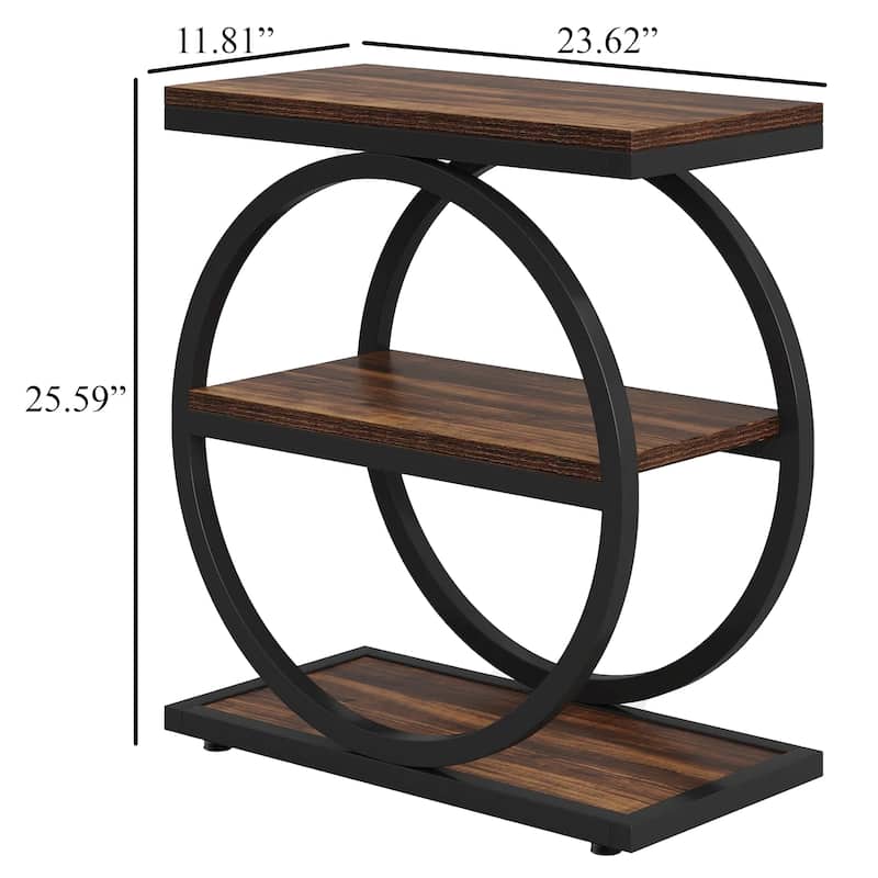 Ari Accent End Table, Rustic Brown Wood 26 Inch Black Metal, 3 Shelves
